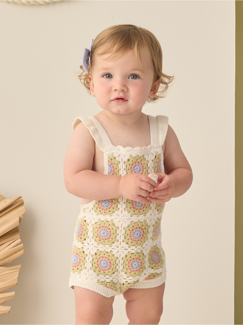 NWT Rylee + Cru Crochet Romper 6-12M Granny Square Cream Multi Sold Out